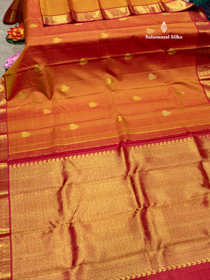 Mustard Yellow Colour Pure Kanjivaram Silk Saree with Maroon Traditional Border