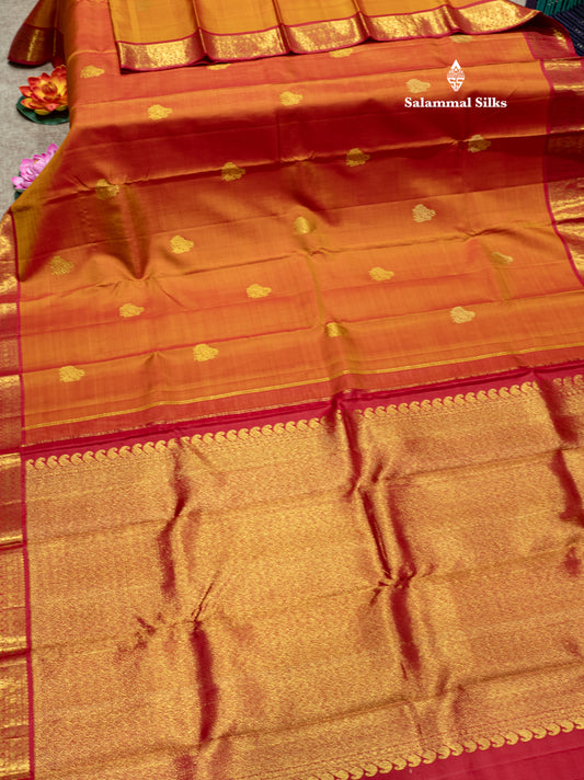 Mustard Yellow Colour Pure Kanjivaram Silk Saree with Maroon Traditional Border