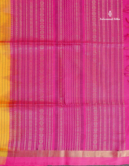 Pure Silk Cotton Saree - Yellow Colour Body Vertical Line With Thread Butta & Pink Blouse