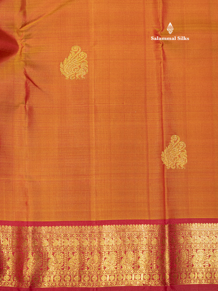 Mustard Yellow Colour Pure Kanjivaram Silk Saree with Maroon Traditional Border