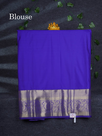 Semi Silk Pattu Pavadai ( Light Elaichi Green ) With Contrast Navy Blue Blouse 43.5"