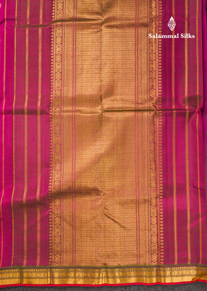 Pink Shade Pure Kanjivaram Silk Saree With Contrast Green Small Traditional Border