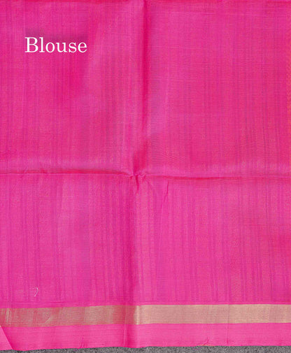 Pure Silk Cotton Saree - Yellow Colour Body Vertical Line With Thread Butta & Pink Blouse
