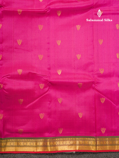 Pink Shade Pure Kanjivaram Silk Saree With Contrast Green Small Traditional Border