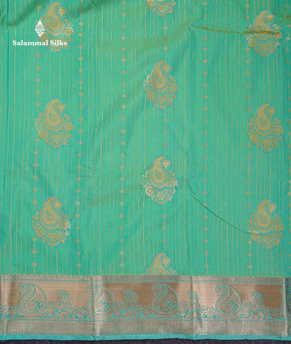 Beautiful Dual Tone Onion Pink Vertical Zari Line With Butta Semi Silk Saree With Contrast Light Blue Blouse