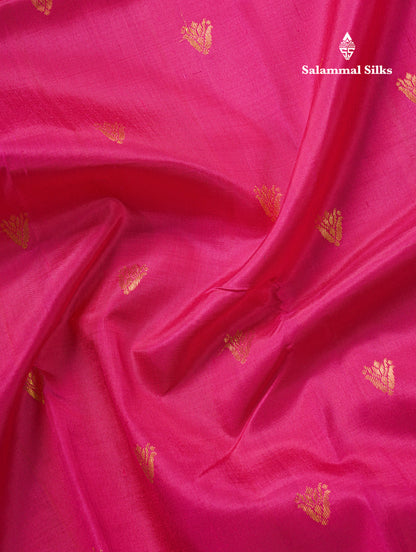 Pink Shade Pure Kanjivaram Silk Saree With Contrast Green Small Traditional Border