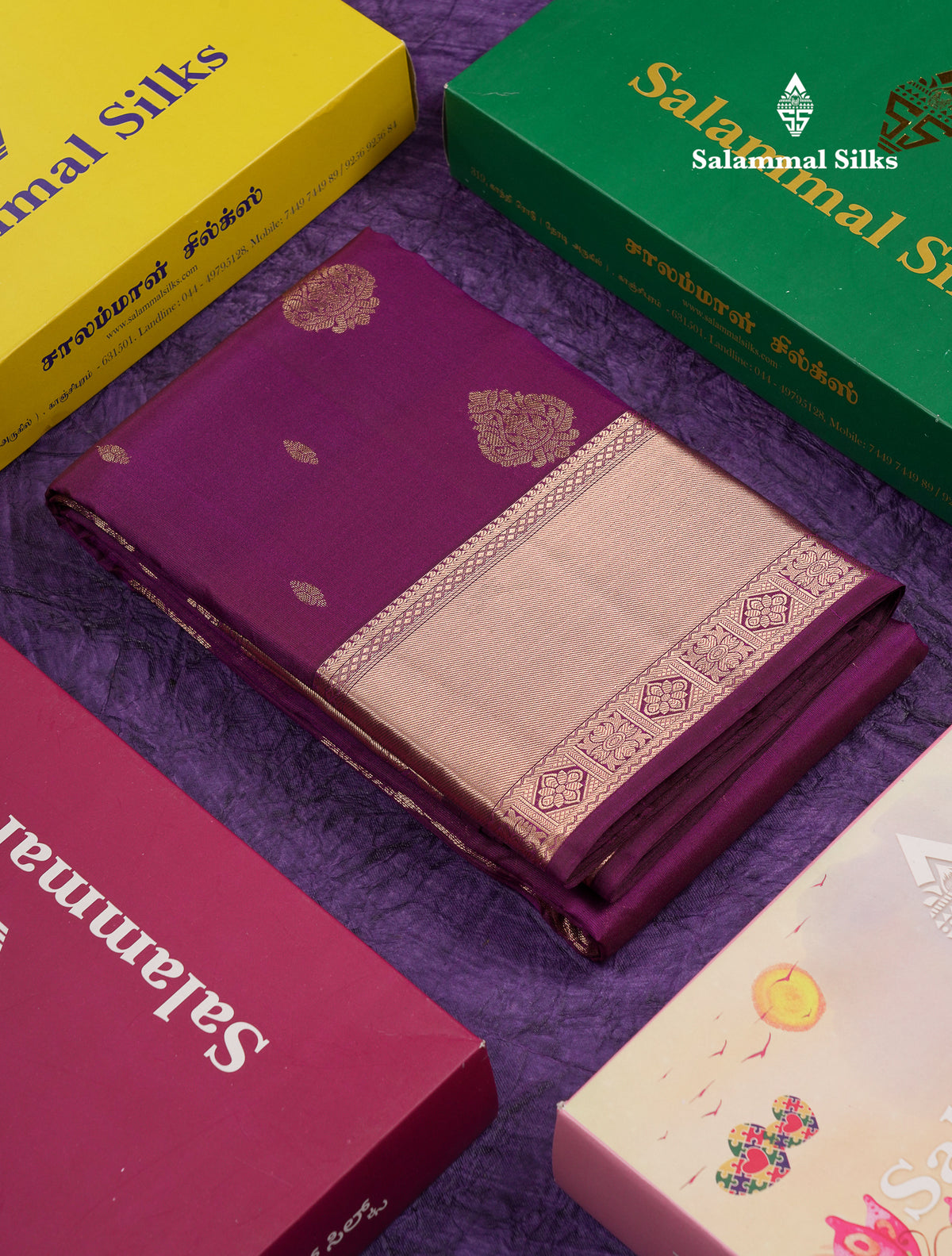 Beautiful Violet Pure Kanjivaram Silk Saree With Traditional Border