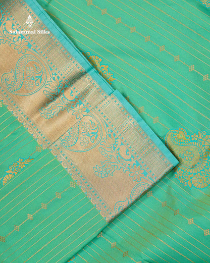 Beautiful Dual Tone Onion Pink Vertical Zari Line With Butta Semi Silk Saree With Contrast Light Blue Blouse