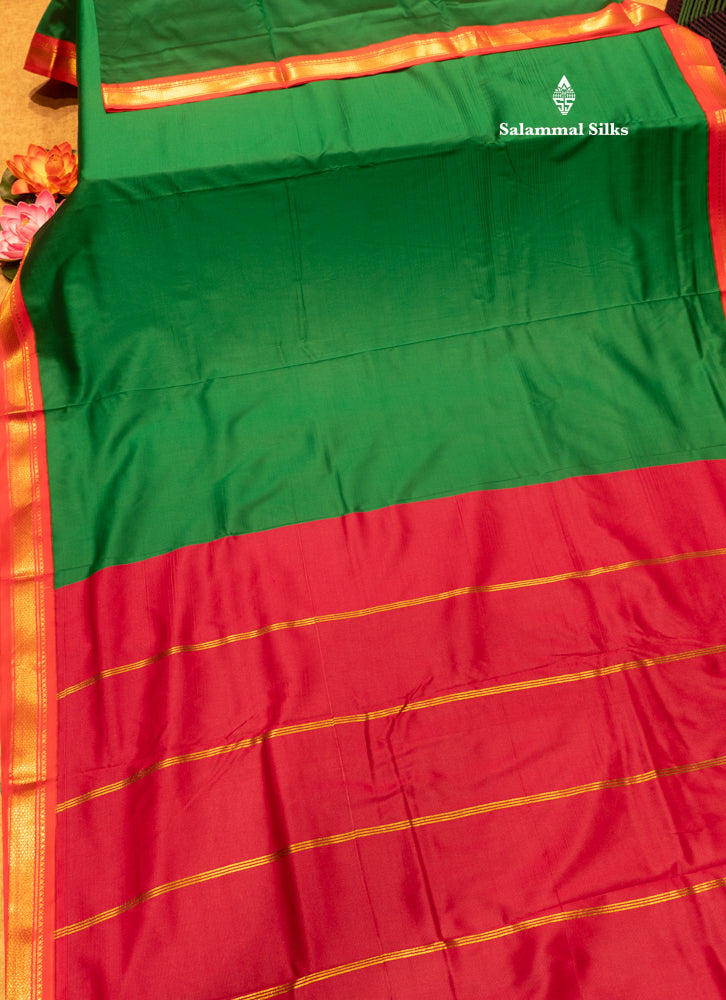 9 Yards Semi Silk Saree Maroon Colour with Green Border