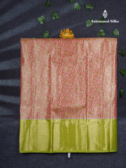Semi Silk Pattu Pavadai Tissue ( Orange ) With Contrast Parrot Green Blouse 46.5"