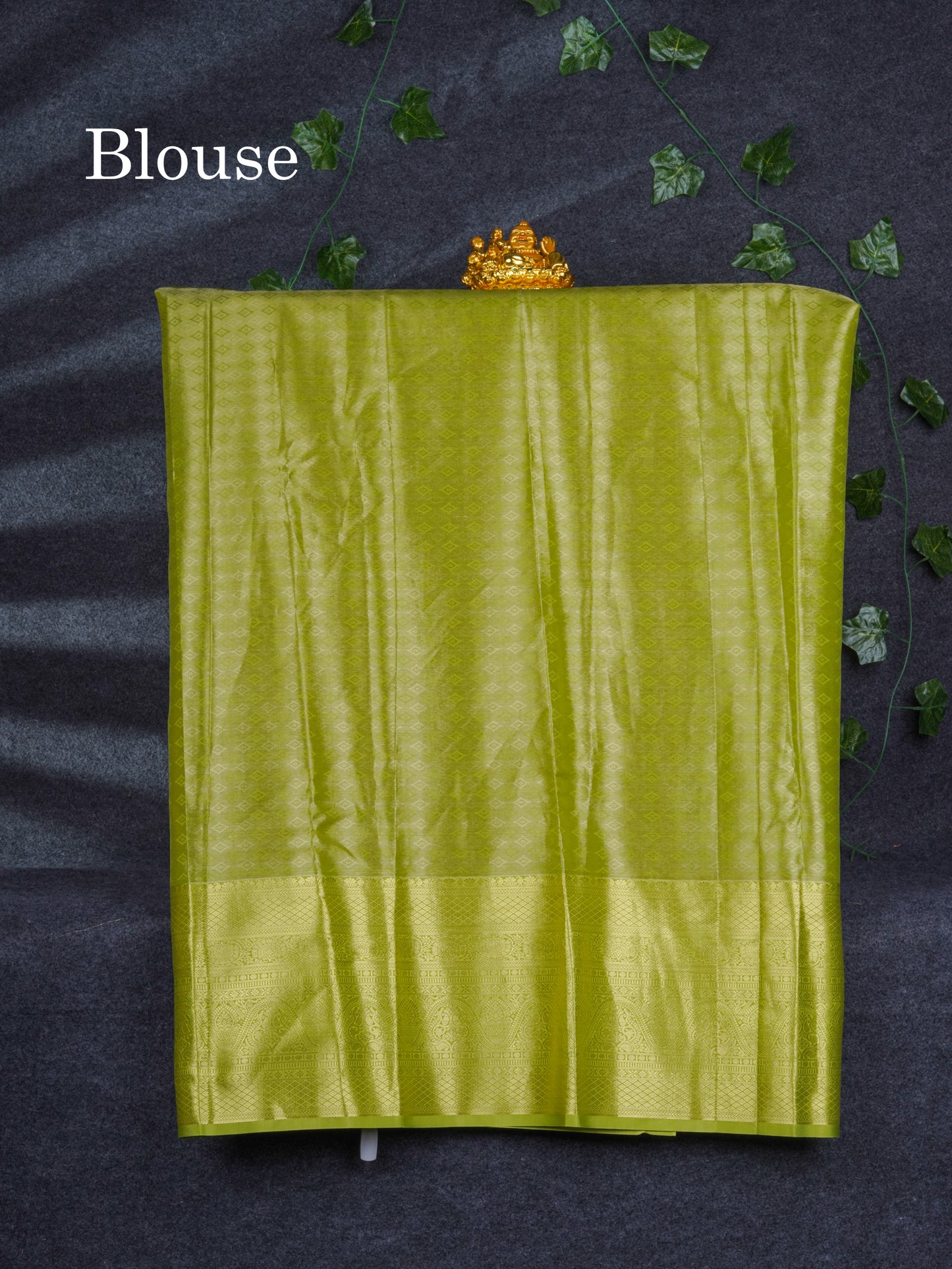 Semi Silk Pattu Pavadai Tissue ( Orange ) With Contrast Parrot Green Blouse 46.5"