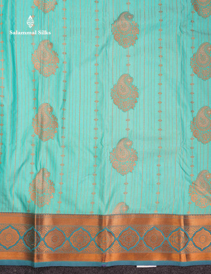 Beautiful Dual Tone Onion Pink Vertical Zari Line With Butta Semi Silk Saree With Contrast Light Blue Blouse