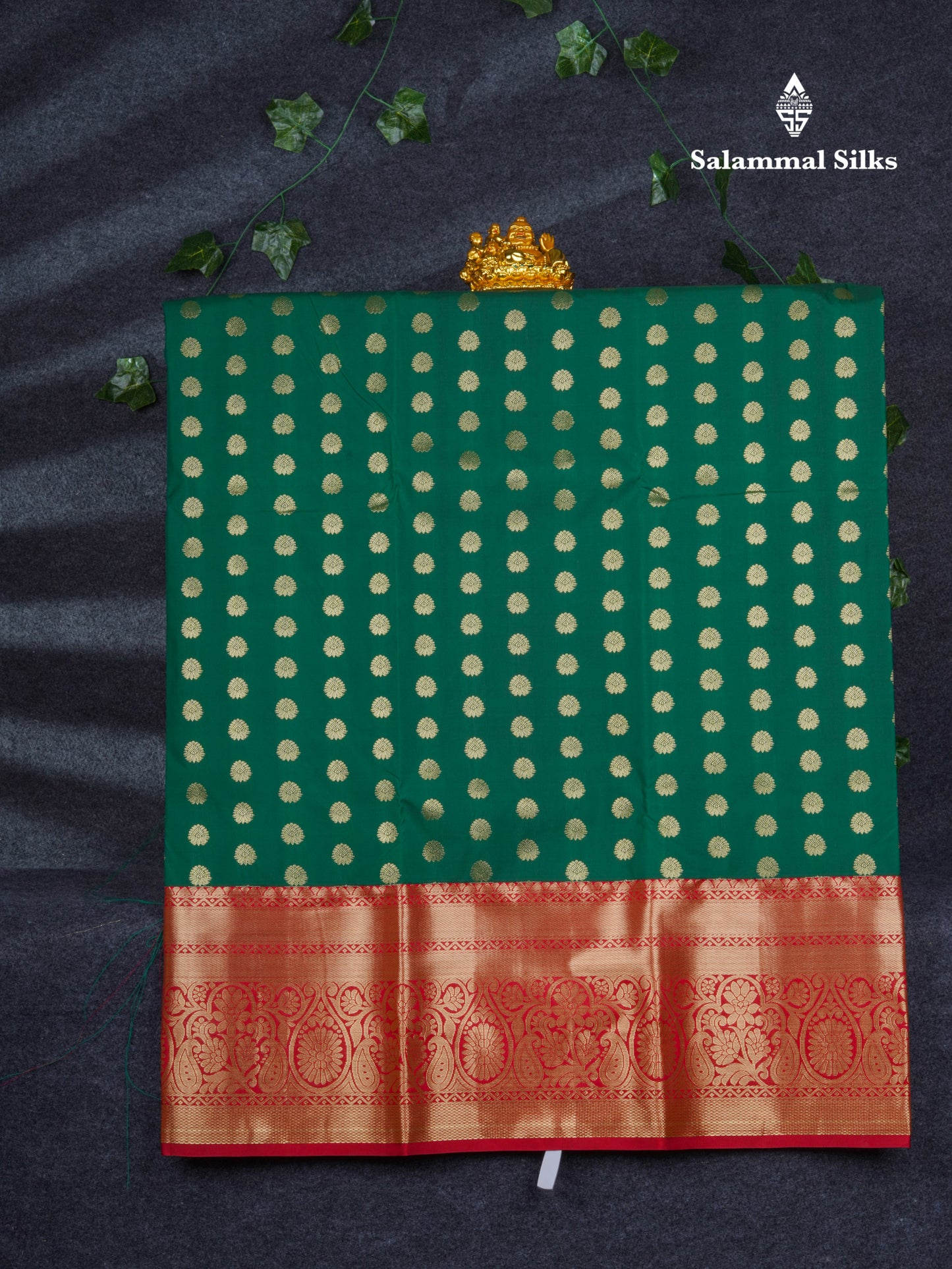 Semi Silk Pattu Pavadai ( Bottle Green ) With Contrast Chilly Red Blouse 45"