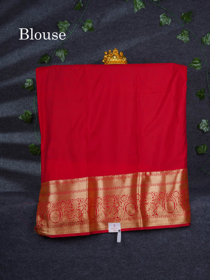 Semi Silk Pattu Pavadai ( Bottle Green ) With Contrast Chilly Red Blouse 45"