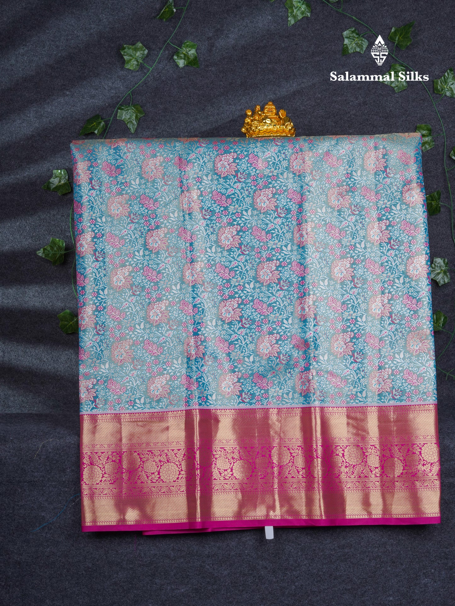 Semi Silk Pattu Pavadai Tissue ( Pastel Blue ) With Contrast Pink Blouse 47"