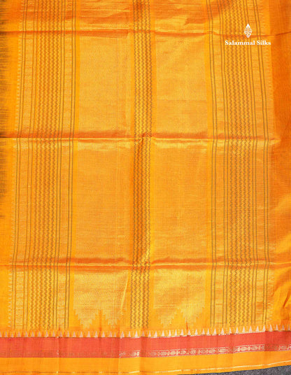 Pure Silk Cotton Saree - Bottle Green Colour Body Checks With Butta & Traditional Border