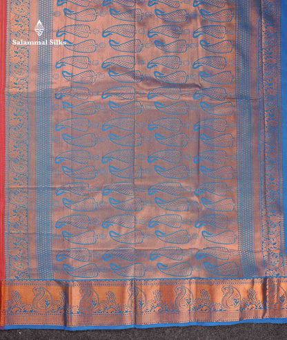 Beautiful Dual Tone Onion Pink Vertical Zari Line With Butta Semi Silk Saree With Contrast Light Blue Blouse