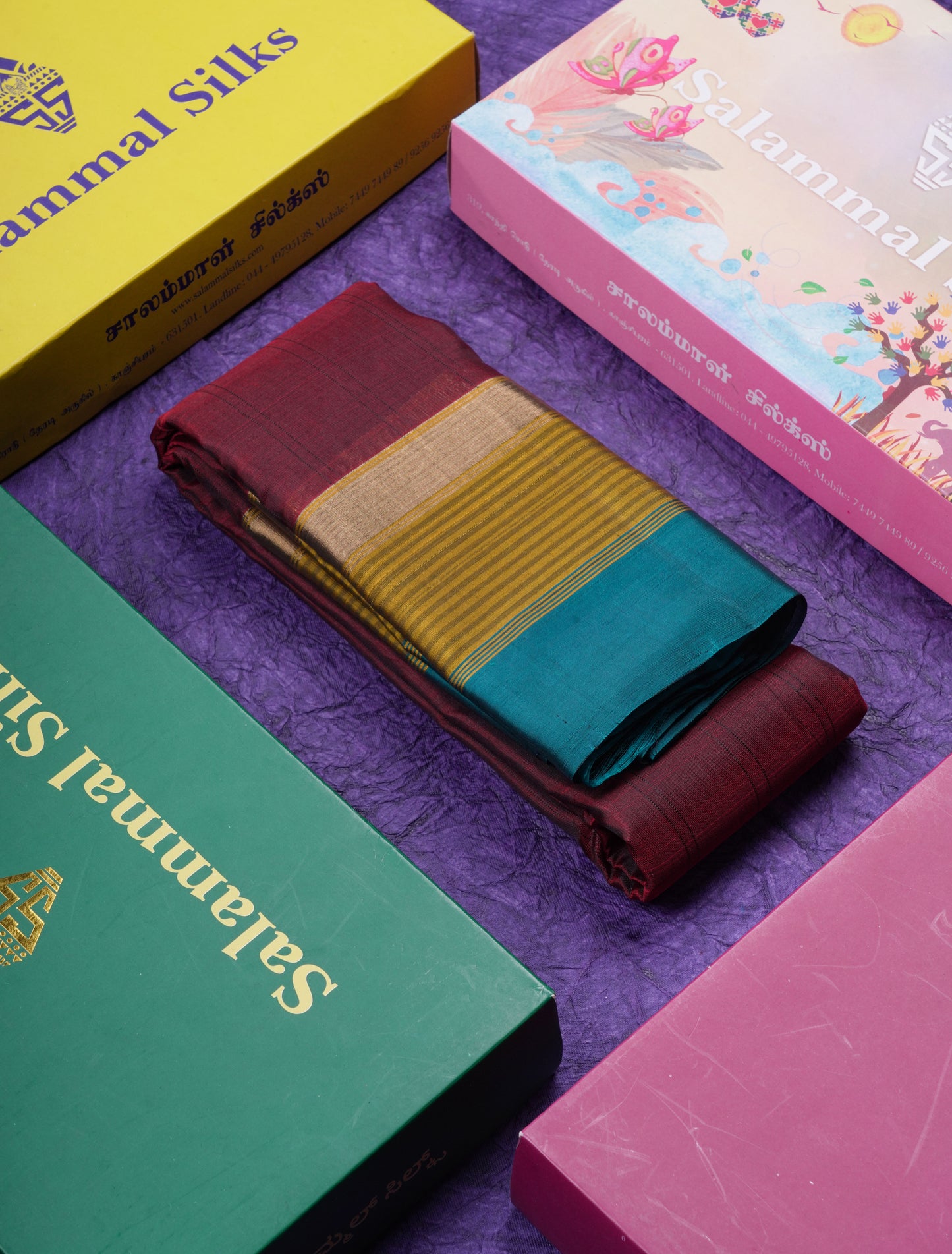 Beautiful Dark Maroon Pure Kanjivaram Silk Saree With Contrast Peacock Green Border