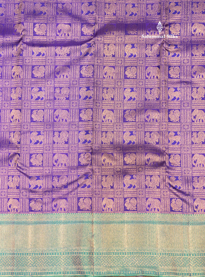 Violet Colour Pure Kanjivaram 2G Zari Silk Saree With Dual Tone Border