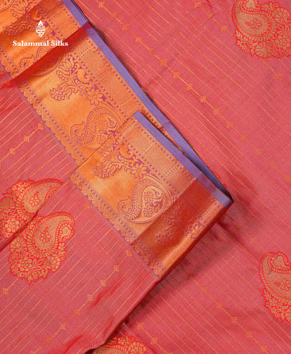 Beautiful Dual Tone Onion Pink Vertical Zari Line With Butta Semi Silk Saree With Contrast Light Blue Blouse