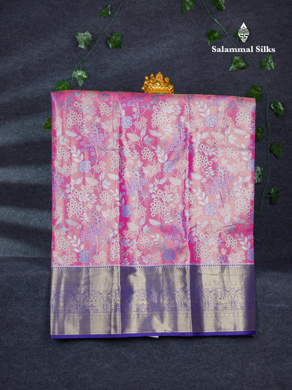 Semi Silk Pattu Pavadai Tissue ( Light Pink ) With Contrast Navy Blue Blouse 46.5"