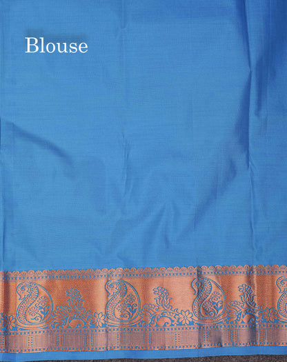 Beautiful Dual Tone Onion Pink Vertical Zari Line With Butta Semi Silk Saree With Contrast Light Blue Blouse