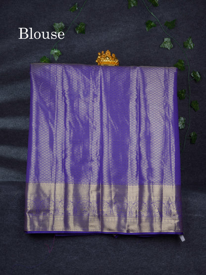 Semi Silk Pattu Pavadai Tissue ( Light Pink ) With Contrast Navy Blue Blouse 46.5"