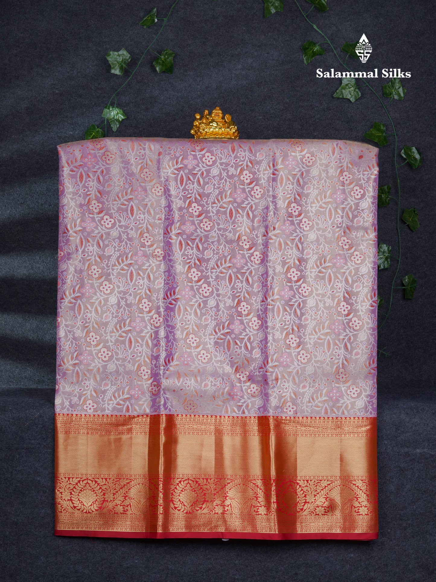 Semi Silk Pattu Pavadai Tissue ( Light Lavender ) With Contrast Chilly Red Blouse 46.5"