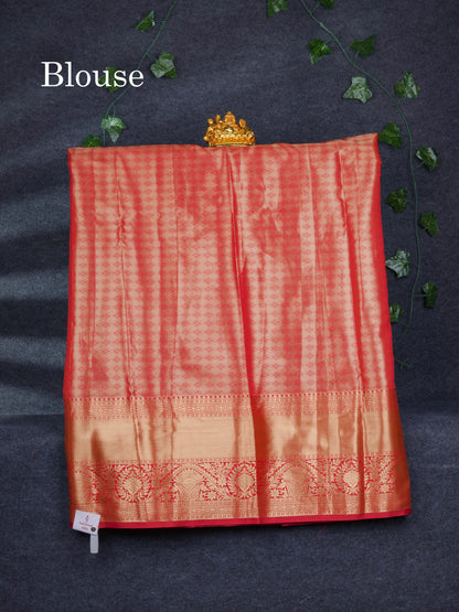 Semi Silk Pattu Pavadai Tissue ( Light Lavender ) With Contrast Chilly Red Blouse 46.5"