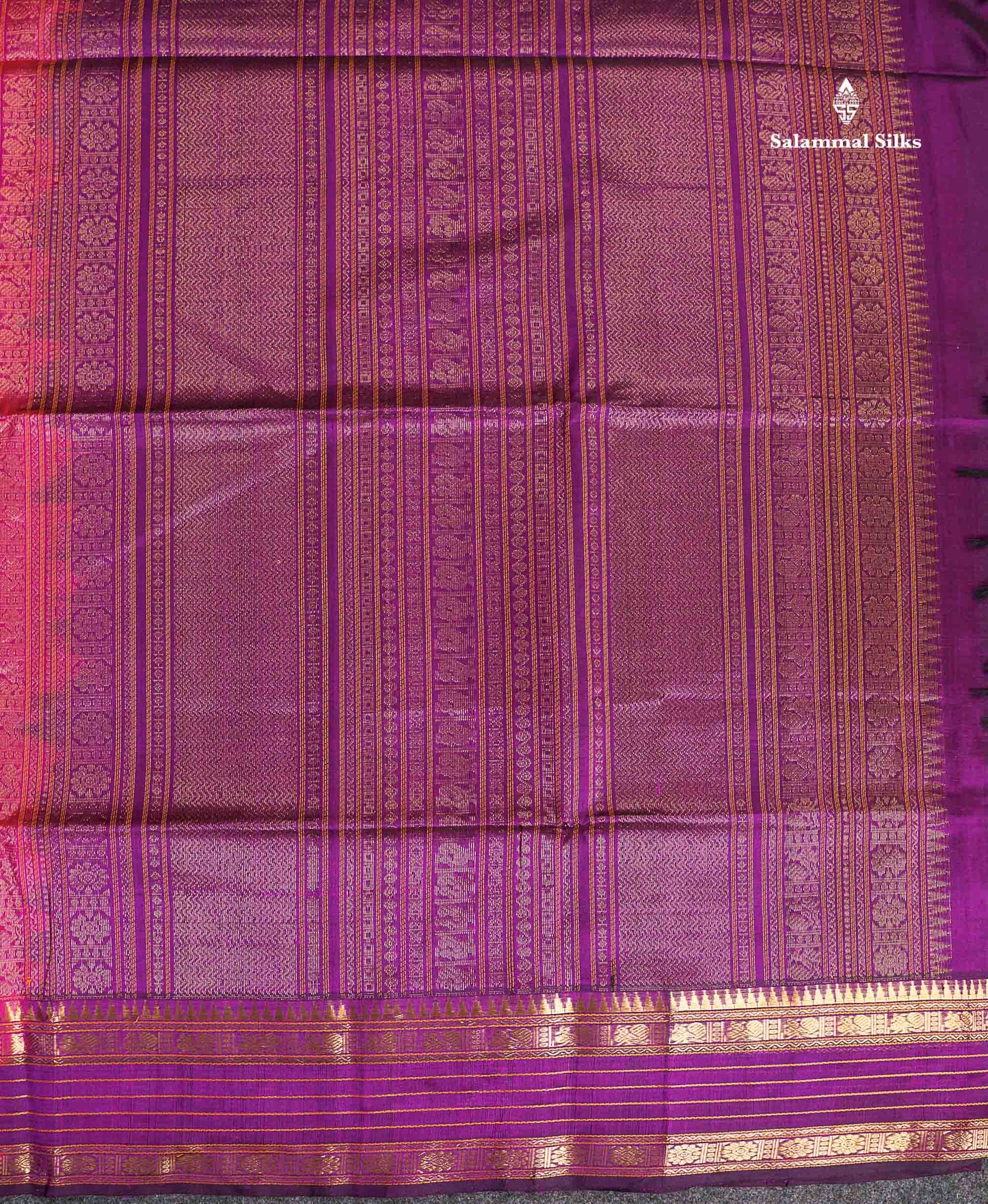 Pure Silk Cotton Saree - Pink Colour Body Thread Butta & Dark Purple Traditional Border