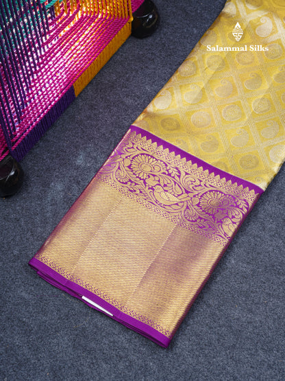 Pure Silk Pattu Pavadai Tissue (Gold) With Contrast Purple Blouse 45"