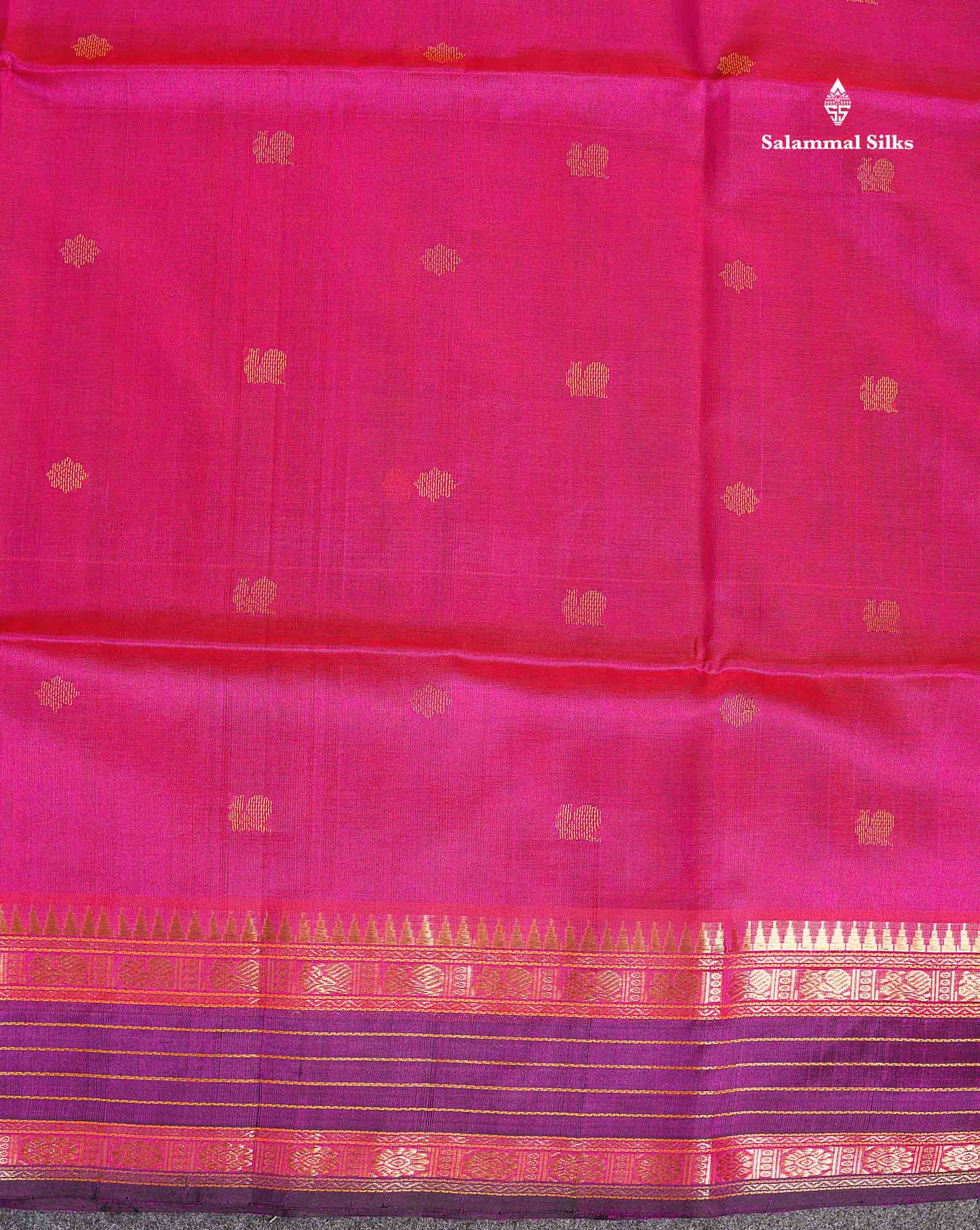 Pure Silk Cotton Saree - Pink Colour Body Thread Butta & Dark Purple Traditional Border
