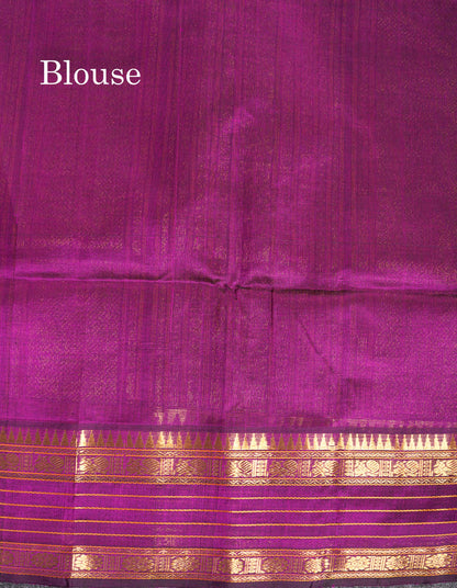 Pure Silk Cotton Saree - Pink Colour Body Thread Butta & Dark Purple Traditional Border