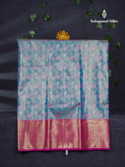 Semi Silk Pattu Pavadai Tissue ( Pastel Blue ) With Contrast Pink Blouse 47"