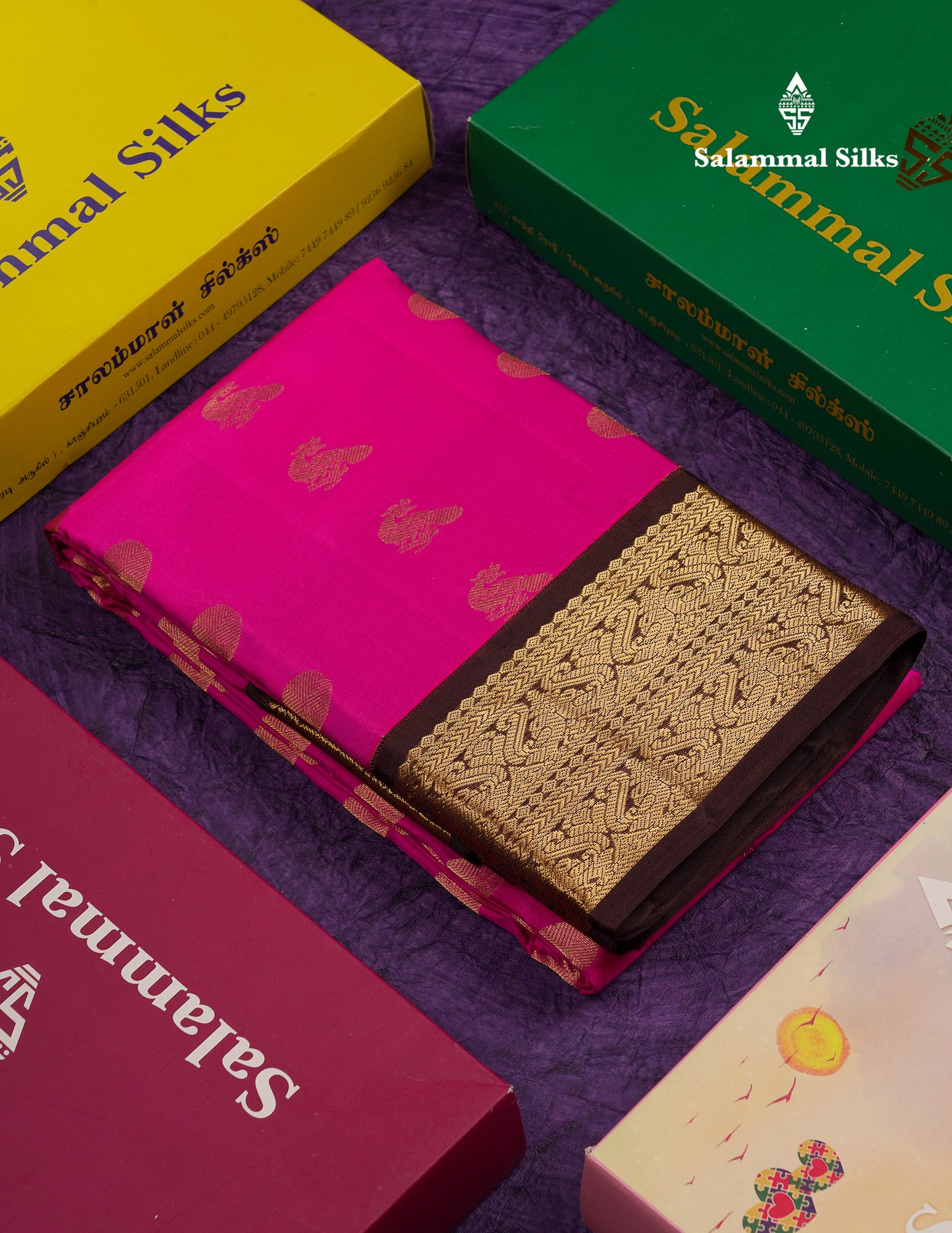 Beautiful Magenta Pink Pure Kanjivaram Silk Saree With Traditional Dark Brown Border