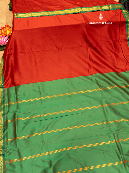 9 Yards Semi Silk Saree Maroon Colour with Green Border