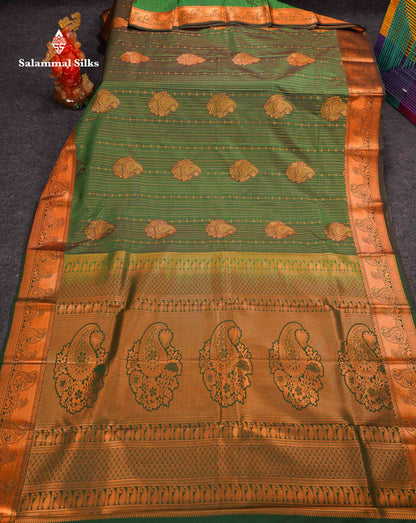 Beautiful Dual Tone Onion Pink Vertical Zari Line With Butta Semi Silk Saree With Contrast Light Blue Blouse