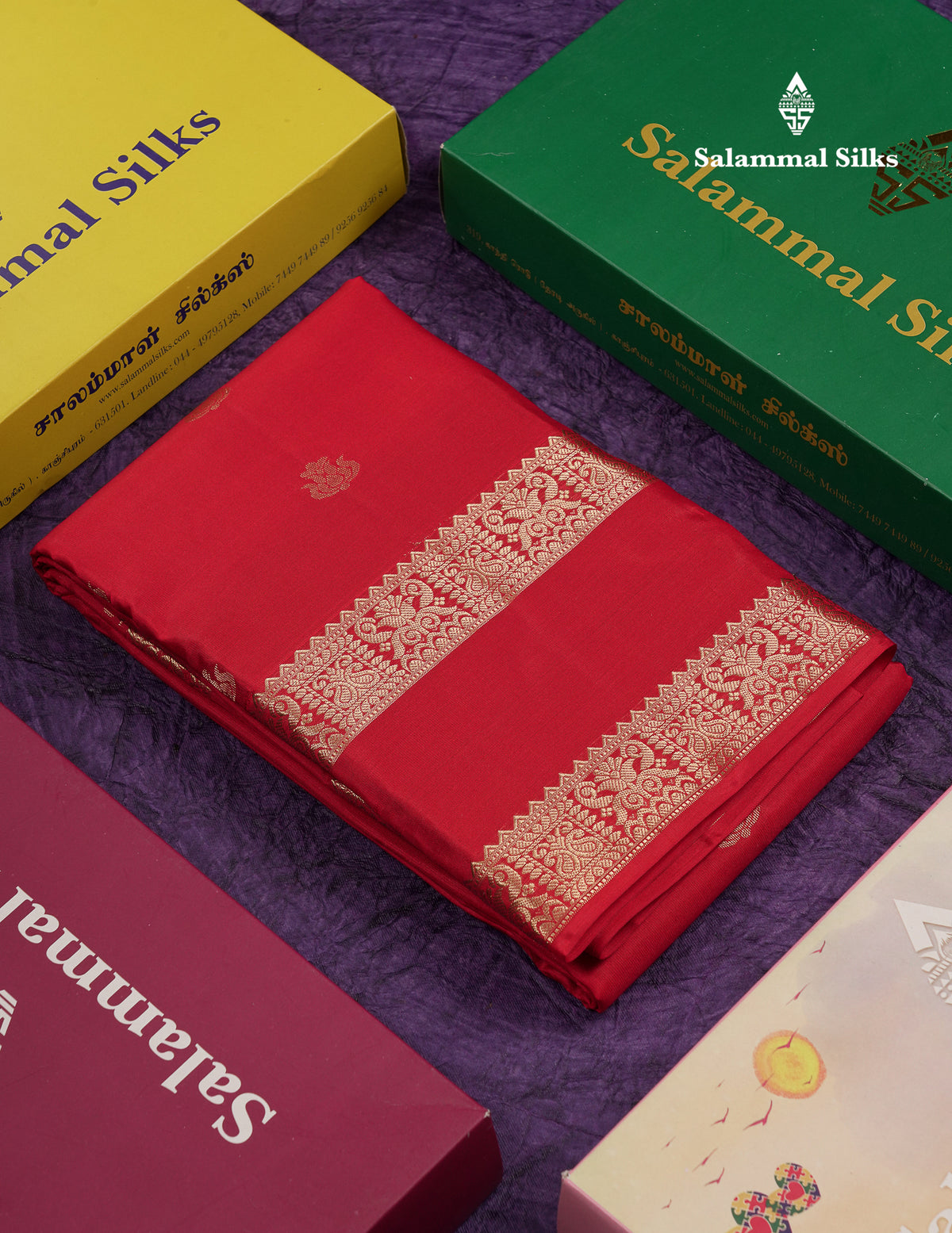Beautiful Red Pure Kanjivaram Silk Saree With Traditional Rettapet Border