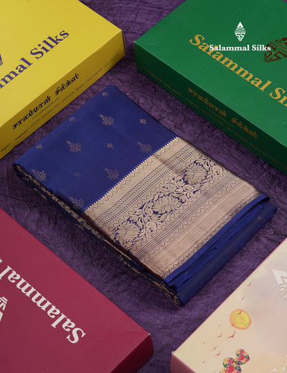 Beautiful Royal Blue Pure Kanjivaram Silk Saree With Traditional Border