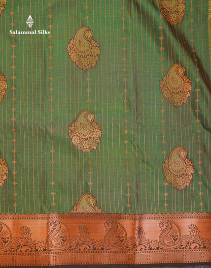 Beautiful Dual Tone Onion Pink Vertical Zari Line With Butta Semi Silk Saree With Contrast Light Blue Blouse