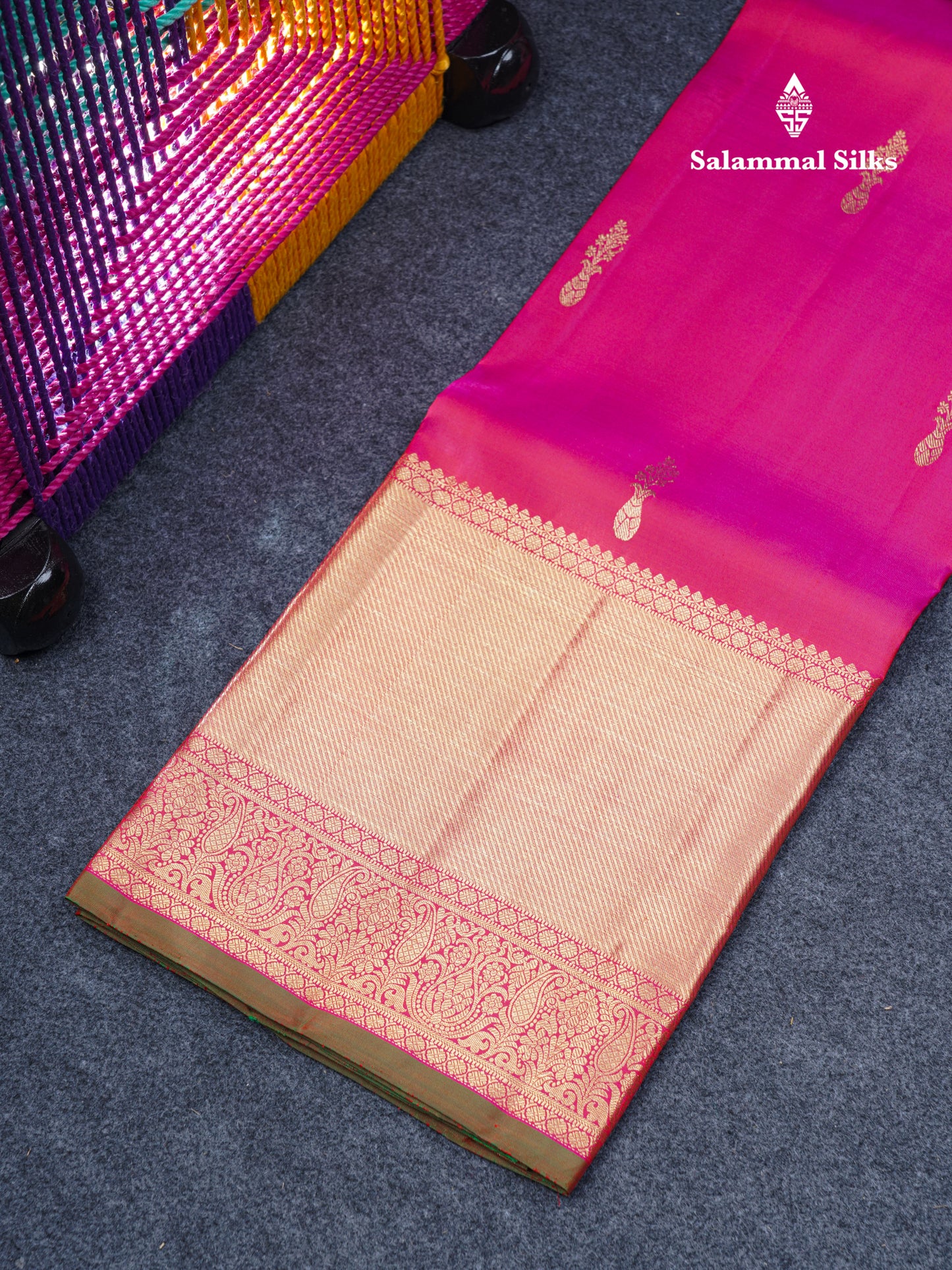 Pure Silk Pattu Pavadai (Pink) With Contrast Bottle Green Blouse 46.5"
