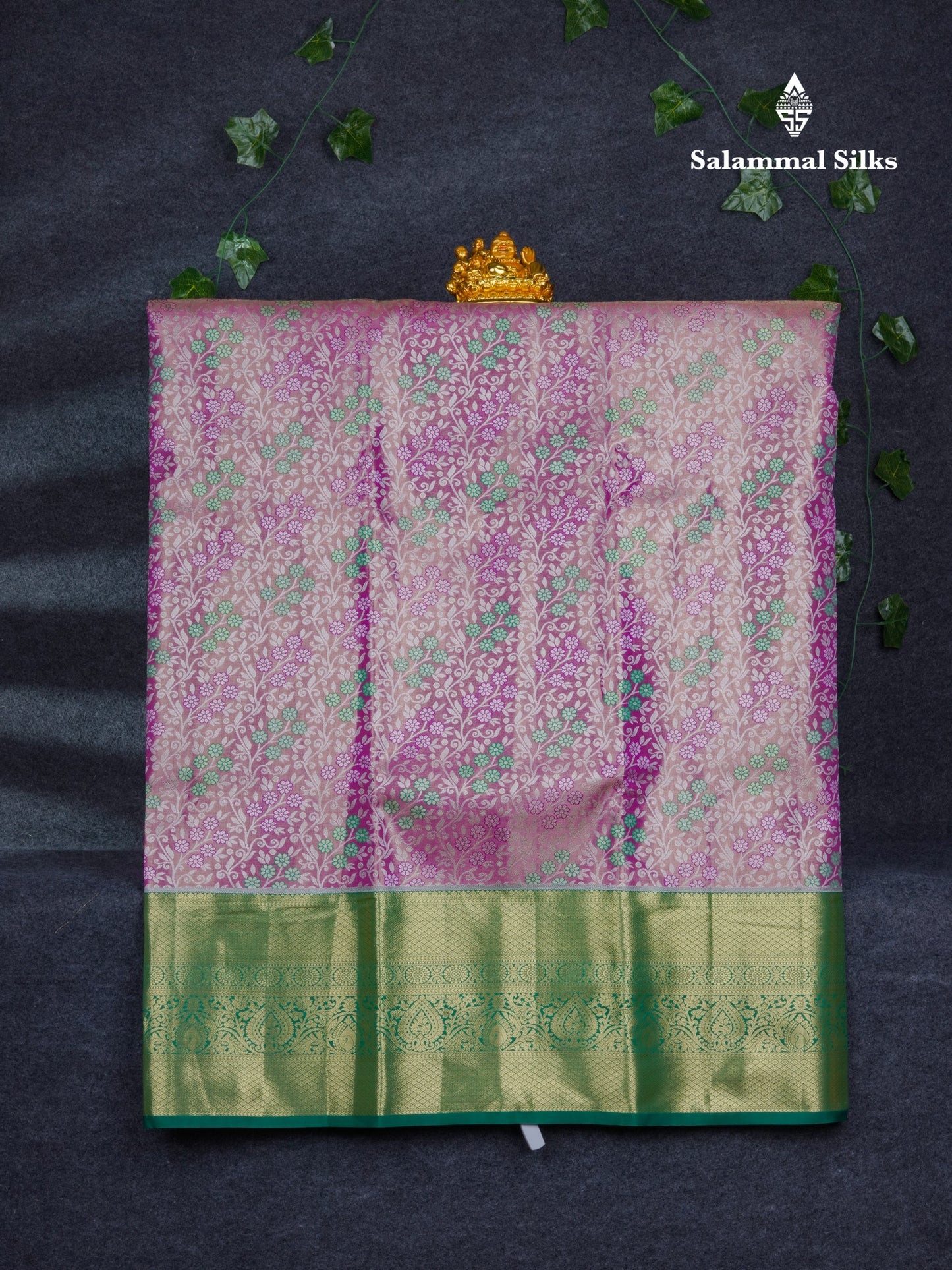 Semi Silk Pattu Pavadai Tissue ( Light Violet ) With Contrast Saffire Green Blouse 46"