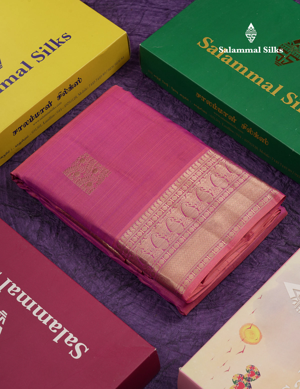Beautiful Dual Tone Pink Pure Kanjivaram Silk Saree With Traditional Border