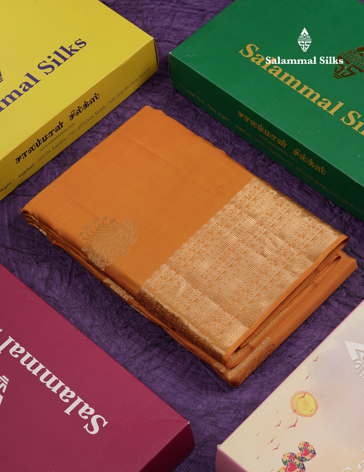 Beautiful Mustard Yellow Pure Kanjivaram Silk Saree With Traditional Border