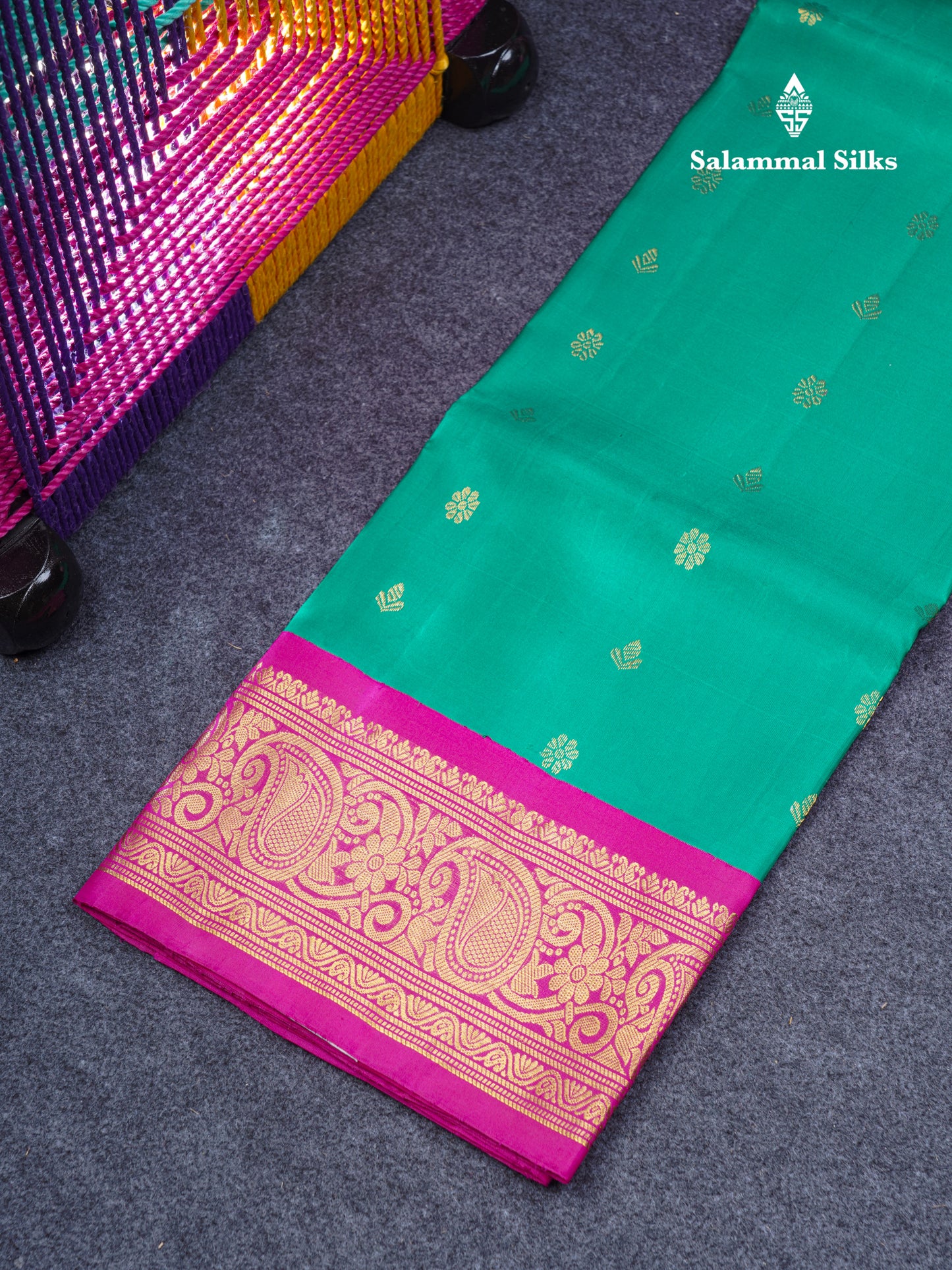 Pure Silk Pattu Pavadai (Saffire Green) With Contrast Pink Blouse 45"