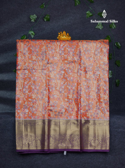 Semi Silk Pattu Pavadai Tissue ( Orange ) With Contrast Dark Purple Blouse 46.5"