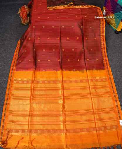 Pure Silk Cotton Saree - Maroon Colour Body Thread Butta With Traditional Border