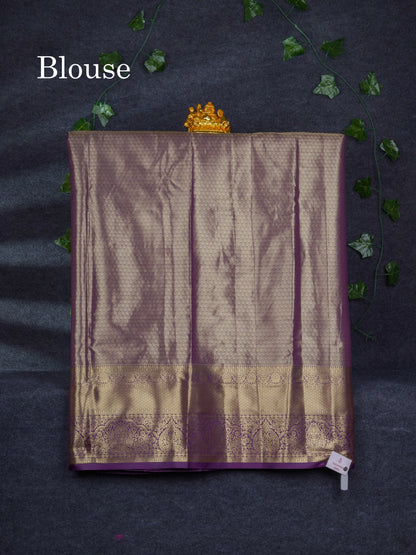 Semi Silk Pattu Pavadai Tissue ( Orange ) With Contrast Dark Purple Blouse 46.5"
