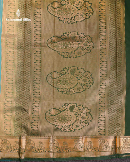 Beautiful Dual Tone Onion Pink Vertical Zari Line With Butta Semi Silk Saree With Contrast Light Blue Blouse