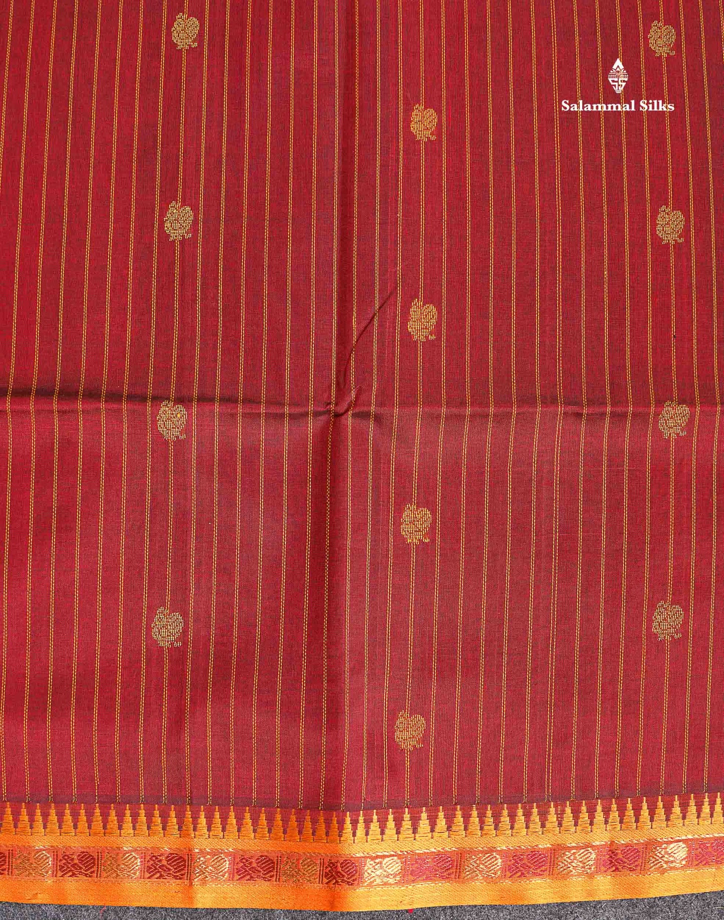 Pure Silk Cotton Saree - Maroon Colour Body Thread Butta With Traditional Border